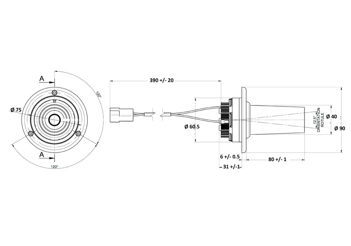 Spot anti-éblouissement LED 12/24Vdc pour éclairage bus/cars